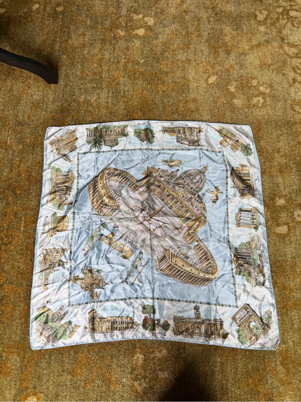 Vintage Light Blue Rome Architectural Print Decorative Satin Scarf